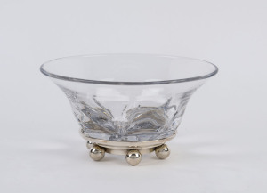 ORREFORS Swedish crystal bowl on Belgian silver base by Wolfers, pictorial boar's head mark stamped "A835", ​10cm high, 20cm diameter