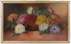 Artist Unknown, Chrysanthemums, oil on canvas, signed indistinctly lower right,