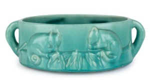 MELROSE WARE "Possum" trough with green glaze, stamped "Melrose Ware, Australian", 12cm high, 35cm