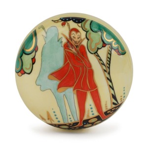 CARLTON WARE "Red Devil" English porcelain jewellery box, stamped "Carlton Ware, Hand Painted Fine Bone China Freehand Painted By Marie Graves, 16/100", 10cm diameter