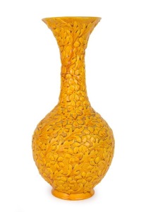 BURMANTOFTS yellow glazed floral vase, late 19th century, factory monogram to base, 34cm high