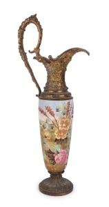 An antique porcelain mantel ewer with gilt metal mounts, 51cm high