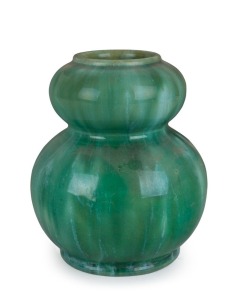 McHUGH green glazed double gourd shaped pottery vase, incised "H. McHugh, Tasmania", ​​​​​​​15cm high