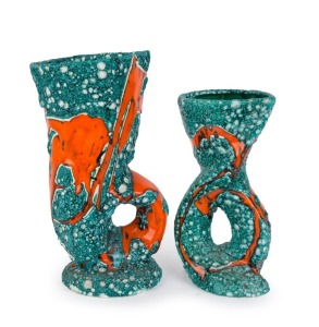 VALLURIS pair of vintage French retro pottery vases, circa 1960, incised "Valluris, Made in France", 31cm and 25cm high