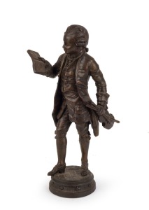 MOZART antique patinated spelter statue of the composer as a young man, late 19th century, 31cm high