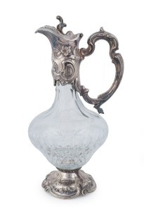 An English claret jug, cut crystal with silver plated marks, 20th century, 30cm high