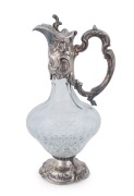 An English claret jug, cut crystal with silver plated marks, 20th century, ​​​​​​​30cm high