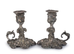 A pair of Rococo style silver plated chamber sticks, 19th century, 12.5cm high