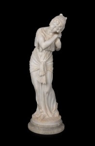 An antique carved marble statue of a lady, 19th century, 51cm high