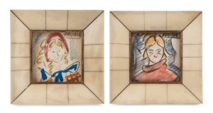 RAFAEL BARRADAS (Uruguay, Spain, 1890-1923), two miniature portraits, watercolour and pencil, signed upper right "Barradas" framing label verso from Montevideo, 6.5 x 6.5cm each, frames 11 x 11cm overall