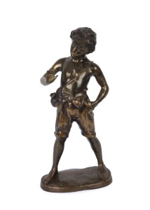 AUGUSTE MOREAU antique bronze statue of a boy, signed "Aug. Moreau", 66cm high