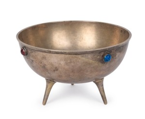 CHRISTOPHER DRESSER style silver plated bowl with inset rhinestones, 19th century, 9.5cm high, 15cm diameter