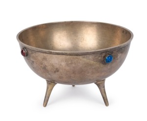 CHRISTOPHER DRESSER style silver plated bowl with inset rhinestones, 19th century, ​9.5cm high, 15cm diameter