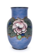 ROYAL DOULTON "Peony" pattern stoneware art pottery vase by FLORRIE JONES, early 20th century, impressed factory mark "Royal Doulton, England" and incised "F.J." and "W.R.", ​27.5cm high