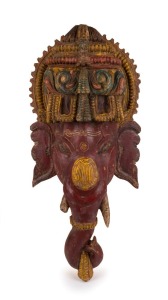 GANESH Indian carved wooden bust with polychrome finish, 19th century, 67cm high