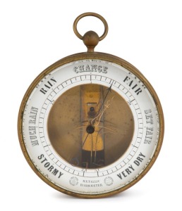 "METALLIC BAROMETER" antique E. Bourdon & Richards patent Paris aneroid wall barometer with exhibition prize stamps, 19th century, ​13cm diameter