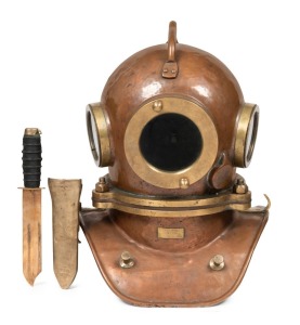 A Russian vintage diver's helmet and knife, 20th century, ​52cm high