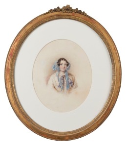 ARTIST UNKNOWN (19th century), (portrait of a lady), watercolour, in oval gilt frame, ​27 x 22cm, frame 49 x 42cm overall