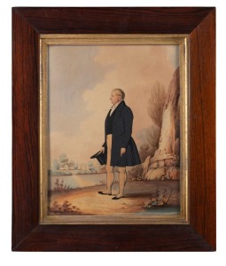 RICHARD DIGHTON (1796-1880), attributed, profile portrait of a gentleman in landscape, watercolour, in a fine period rosewood frame with gilt slip and glass, 33 x 26cm, 47 x 39cm overall