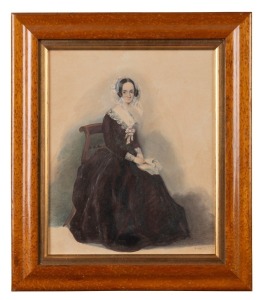 JOHN E. BOSANQUET (Ireland, 1854-1869), portrait of a seated lady, watercolour signed lower right "Bosanquet", in a maple period frame, ​26 x 21cm, 35.5 x 31cm overall