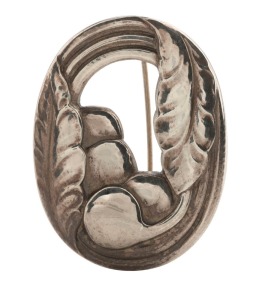 GEORG JENSEN "SKONVIRKE" Danish sterling silver brooch with original Georg Jensen pouch, stamped "Georg Jensen, Sterling, Denmark, 18", ​4.5cm wide, 11.2 grams