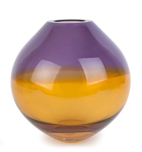 BARBINI "LUNA" amber and amethyst Murano glass vase, 21cm high
