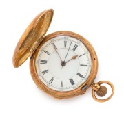 An antique 18ct gold full hunter pocket watch with crown wind, Roman numerals and centre seconds hand, 19th century, ​7cm high overall