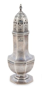 An antique English sterling silver sugar caster by Martin, Hall & Co. of Sheffield, circa 1905, 16cm high, 126 grams
