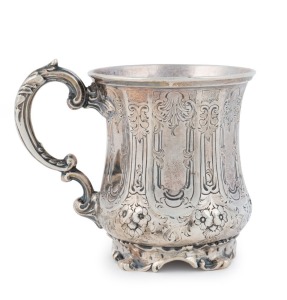 An antique English sterling silver christening mug, London, circa 1858, ​10cm high, 168 grams