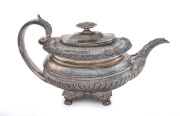 A Georgian English sterling silver teapot London, early 19th century, ​17cm high, 29cm wide, 805 grams total