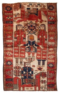 A Persian hand-knotted picture rug with Majid label, 235 x 132cm