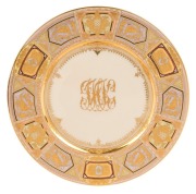 DRESDEN German porcelain cabinet plate with gilt monogram, 20th century, blue factory mark "Dresden, Germany", ​26.5cm diameter