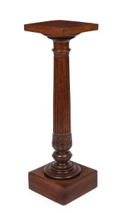 An antique carved and fluted oak classical column pedestal, 19th century, 103cmk high, 30cm wide, 29cm deep