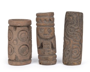 Three pre-Columbian pottery artefacts with incised decoration, Central America, the largest 7.5cm high