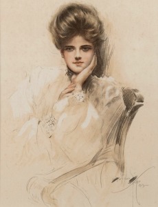 ARTIST UNKNOWN, (portrait of an Edwardian lady), facsimile print, signed in plate "Harrison Sister, 1909", ​63 x 55cm overall