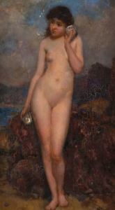 ARTIST UNKNOWN, (female nude), oil on cedar board, 20 x 12cm, 25 x 17cm overall