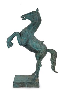 A rearing horse statue, cast metal with patinated bronze finish, 20th century, ​101cm high