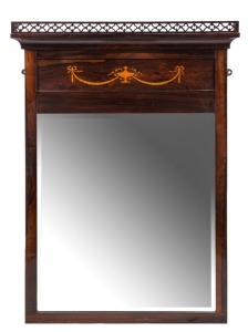 A Sheraton revival pier mirror, rosewood and marquetry with pierced gallery 19th/20th century, 115 x 82cm