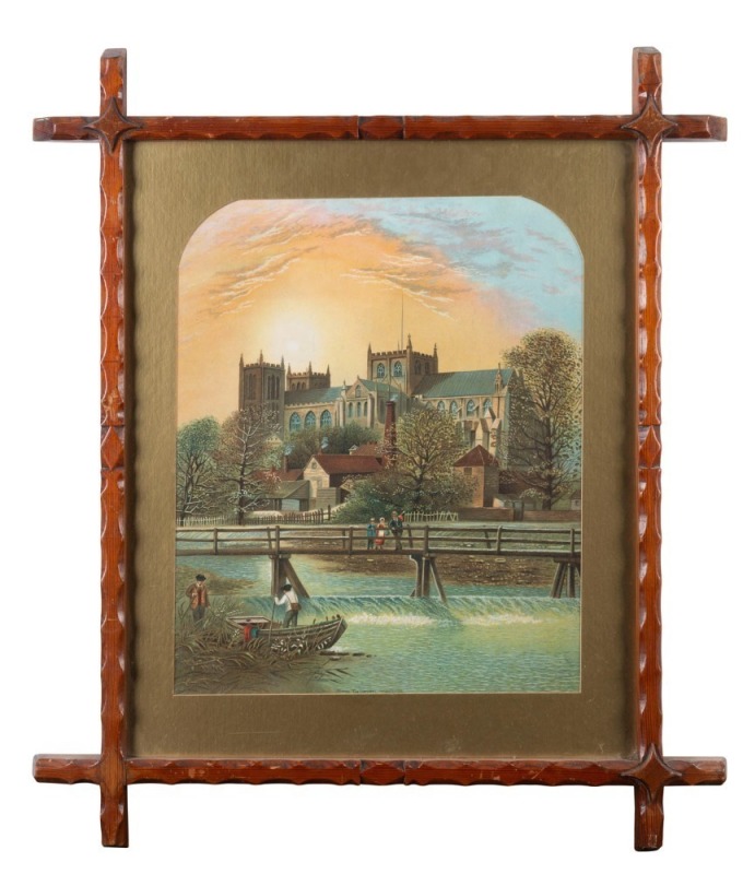 "RIPON CATHEDRAL YORKSHIRE" antique chromolithograph in a timber period frame, late 19th century, 70 x 59cm