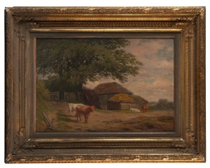 JAMES CLARKE WAITE (Australia/Britain 1832-1921), (cows in farmyard), oil on board, signed lower right, in a Thallon frame, 35.5 x 52cm, 59 x 76cm overall