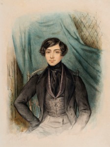 ARTIST UNKNOWN (19th century, French), (portrait of a young man), watercolour and gouache, signed lower left (illegible) and dated 1830, laid down on later card, 21 x 16cm