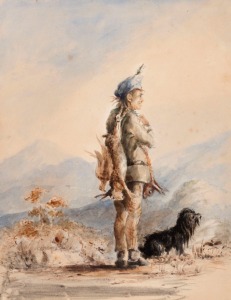 SIR CHARLES BELL (Scotland, 1774-1842), Highland Gillie, watercolour on paper laid down on card, 27 x 21cm. Note: Sir Charles Bell was a Scottish surgeon, anatomist and artist, and is noted for describing Bell's palsy. He was a very skilled artist and asi