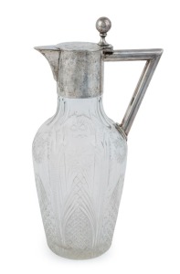 An antique German silver mounted crystal claret jug with wheel-cut decoration, early 20th century, "800" crown and crescent mark, ​26.5cm high