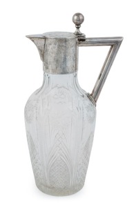 An antique German silver mounted crystal claret jug with wheel-cut decoration, early 20th century, "800" crown and crescent mark, 26.5cm high