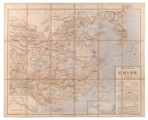 FRANCOIS XAVIER BIANCONI (French, 1840-19..?),, Carte Spéciale de le Chine. Rare engraved geo-political French map of China, detailing political and economic spheres of influence of western world powers including France, Russia, Germany, England and Japan