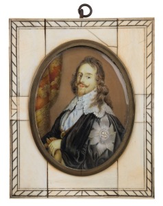 KING CHARLES I antique miniature portrait, signed lower right "Van Dyck", ​12 x 10cm overall