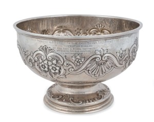 A sterling silver rose bowl by Goldsmiths & Silversmiths Co. of Regent Street, London, circa 1890, 15cm high, 23cm diameter, 770 grams