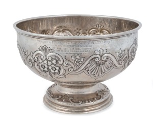 A sterling silver rose bowl by Goldsmiths & Silversmiths Co. of Regent Street, London, circa 1890, ​15cm high, 23cm diameter, 770 grams