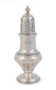 A sterling silver sugar caster made in London, circa 1920, ​17.5cm high, 176 grams
