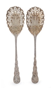 A pair of antique sterling silver berry spoons by Atkin Brothers of Sheffield, circa 1897, ​22cm long, 108 grams total